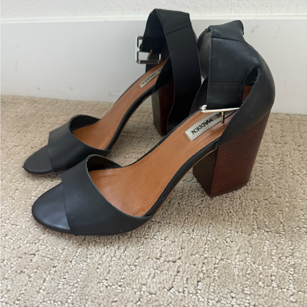 Steve Madden Black and Brown Block Heel Sandals